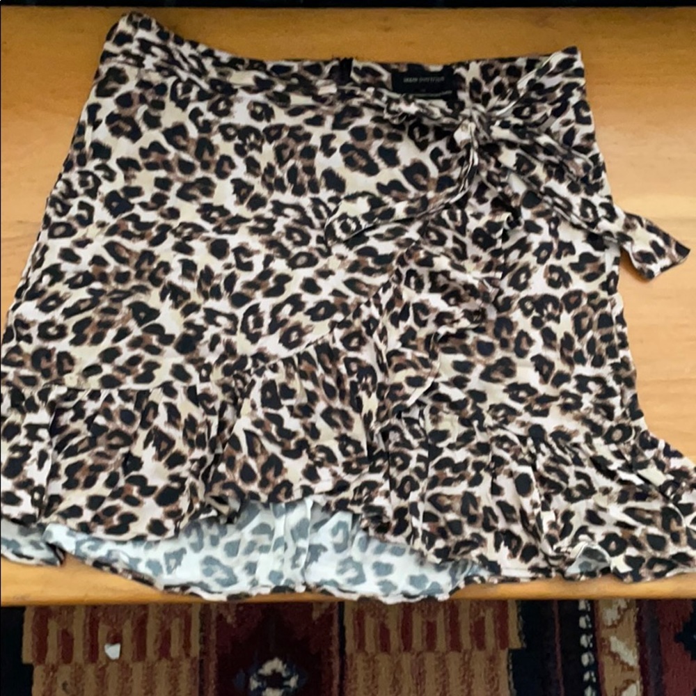 Leopard print faux wrap mini skirt